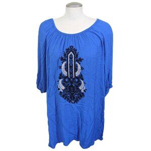 Ocean Tropics Swim Cover Up Womens Size L Blue Embroidered Vacation Cruise Beach